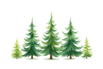 Watercolor pine tree, evergreen with lush branches, isolated on a white background