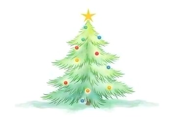 Fototapeta premium Watercolor Christmas Tree, Decorated Evergreen, Isolated on White