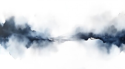 Obraz premium Ethereal monochrome landscape painting with washes of navy blue and white