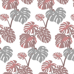 Pattern with colorful palm leaves. Vector seamless pattern with colorful palm leaves on light gray background.