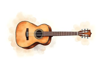 Watercolor Acoustic Guitar Musical Instrument on White