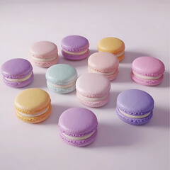 Obraz premium Delightful macarons with pastel hues offer a sweet treat in an array of delicate colors and flavors.
