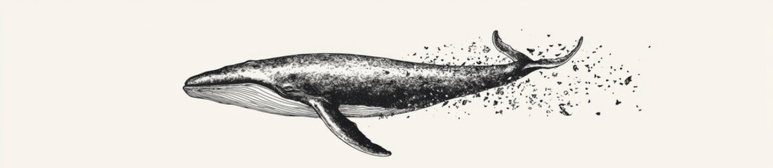 Abstract Monochrome Whale Pixel Disintegration Illustration