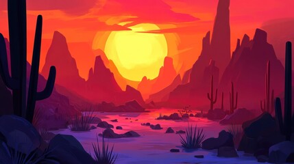 Naklejka premium Desert Sunset Canyon Landscape