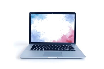 Fototapeta premium Watercolor laptop, sleek computer design, isolated white background