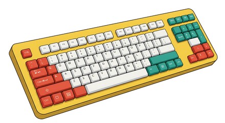 Computer Keyboard with Colored Keys for Gaming or Typing