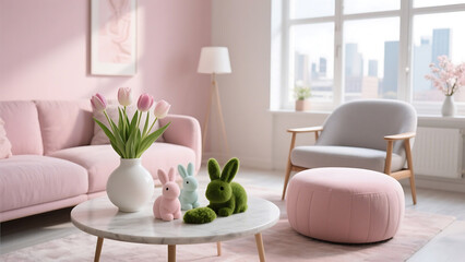 Cozy Living Room Decorated in Soft Pastel Colors