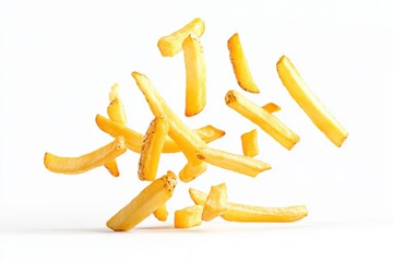 Falling Crispy French Fries on White