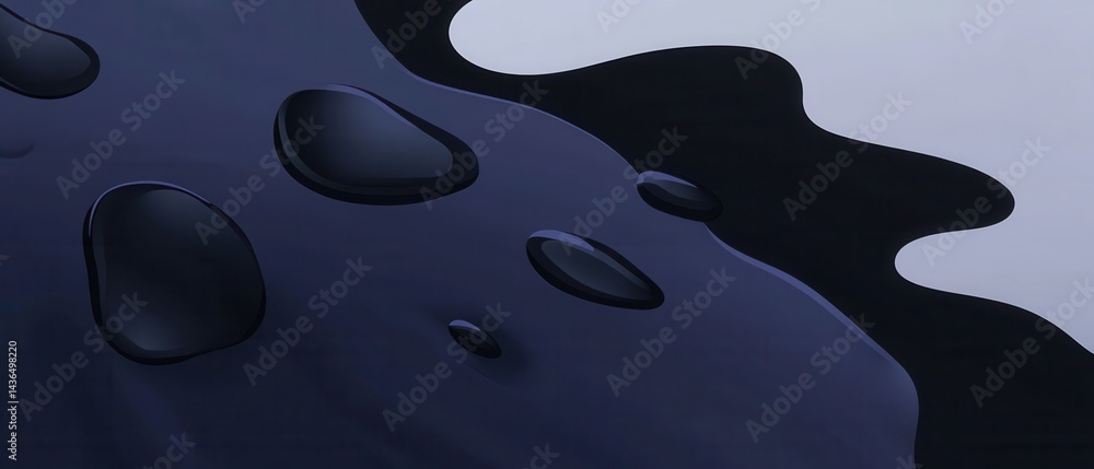 Poster abstract dark blue liquid with smooth surface and black shapes, creating a modern and elegant backgr