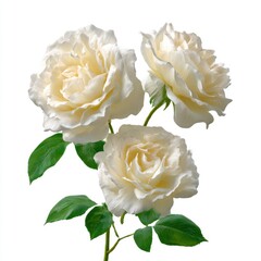 Three elegant roses isolated on white background studio shot