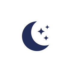Clear weather icon at night, moon and stars illustration on white background  