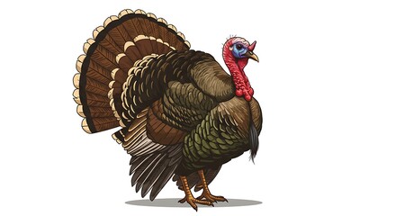 Standing Turkey Illustration with Detailed Plumage and Colors