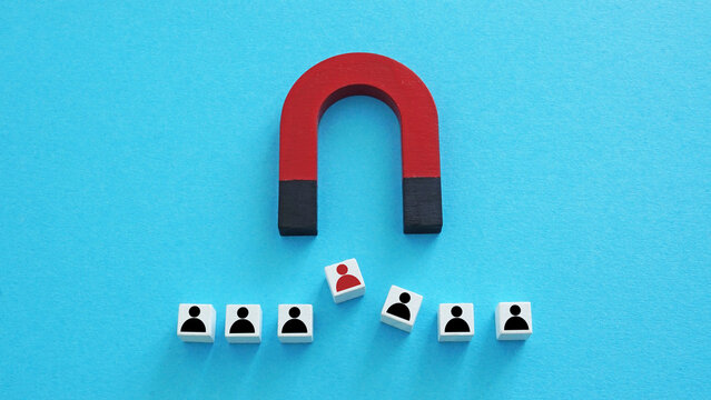 Magnet attracting a candidate for talent acquisition. Recruitment strategy.