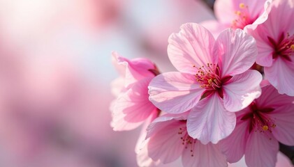 Fototapeta premium Vibrant pink & white sakura, full bloom, overlapping petals, springtime, japanese, beautiful
