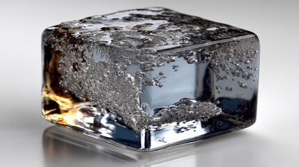 Melting ice cube on a smooth surface symbolizes time and cold therapy