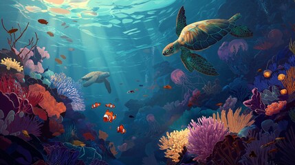Underwater Oasis: Turtles, Coral, and Aquatic Life