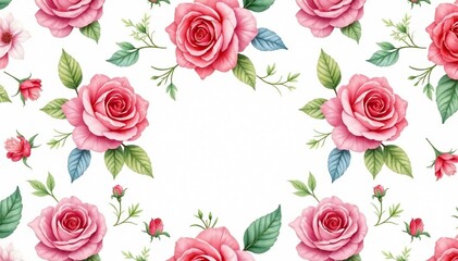 Delicate watercolor roses & leaves, repeating pattern, flowers, repeat
