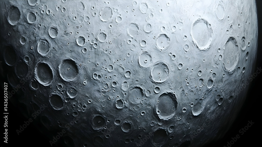 Poster close-up of a celestial bodys surface showing numerous craters of varying sizes the texture is rough