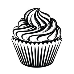 Cupcake, Black and White, Monochrome, Food, Sweet, Dessert, Bakery, Isolated, Treat, Art