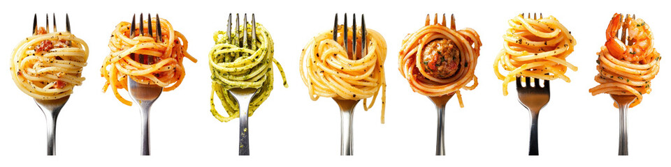 PNG Colorful pasta variety forks, element set on transparent background
