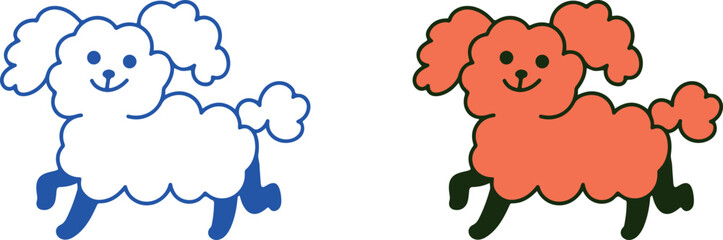 Outline linear illustration logo, modern art prints, hand drawn graphic elements for advertising, funny cartoon illustrations with smiling character and mascots, abstract stickers and line icons style