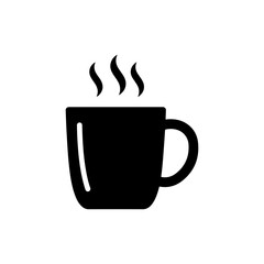 Black Filled Icon of a Coffee Mug with Steam Rising