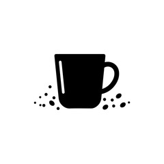 Black Filled Icon of a Mug with Coffee Beans Around It
