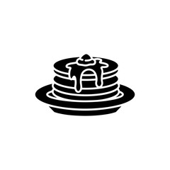 Black Filled Icon of a Plate with Pancakes and Syrup
