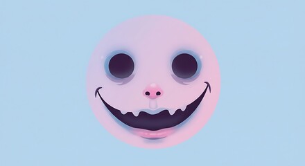 Fototapeta premium Cartoon Face with Large Eyes and Grinning Expression on Light Blue