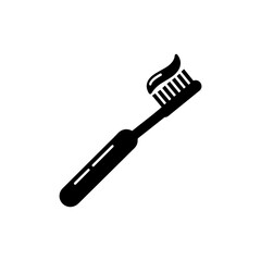 Black Filled Icon of a Toothbrush with Toothpaste Applied