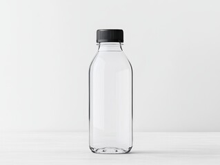 Naklejka premium Clear plastic bottle with black cap on white background