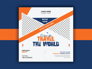Social media Travel Agency Post banner template and Traveling vector design