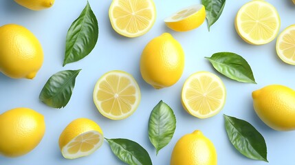 Bright and Cheerful Seamless Pattern Featuring Lemons and Leaves