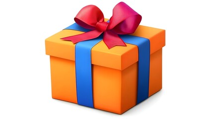 Obraz premium Orange Gift Box with Blue Ribbon and Red Bow for Special Occasions