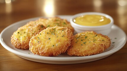 Fototapeta premium Crispy chicken nuggets with creamy dipping sauce