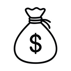 Money Bag Icon Black Silhouette | Dollar Sign Cash Bag Vector Art
