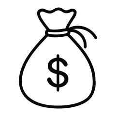 Money Bag Icon Black Silhouette | Dollar Sign Cash Bag Vector Art