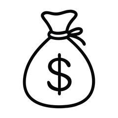 Money Bag Icon Black Silhouette | Dollar Sign Cash Bag Vector Art