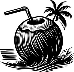 Tropical Drink in a Coconut with Umbrella