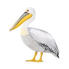 Obraz premium A detailed illustration of a great white pelican, showcasing its plumage, beak, and feet against a white background