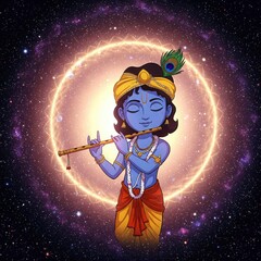 Fototapeta premium krishna bhagwan photo | cute krishna images wallpapers | little radha krishna drawing | krishna wallpaper hd 4k | krishna janmashtami | krishna jayanthi | Divine Lord Krishna Playing Flute Spiritual