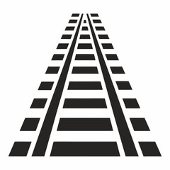 Straight Railway Railroad, Vector Icon in Black Perspective Silhouette Style