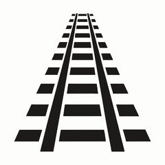 Straight Railway Railroad, Vector Icon in Black Perspective Silhouette Style