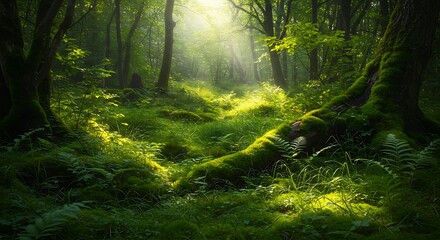 Fototapeta premium Emerald Dawn's Embrace AI Generated