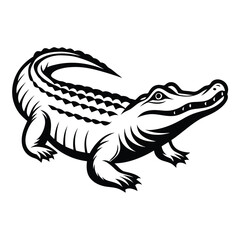 Stylized Alligator Illustration, Black and White Crocodile Design, Reptile Creature