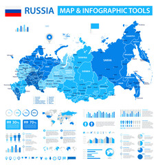 Obraz premium Russia Infographic Map with Data Visualization Elements - Vector Map of Russia