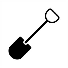 Shovel Icon Set. Spade dig soil vector symbol in a black filled and outlined style. Groundwork Tool Sign.
