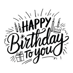 Colorful Happy Birthday Greeting Card Vector | Hand Lettered Typography with Confetti and Decorative Elements