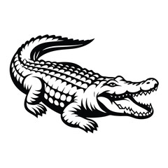 Monochrome Crocodile with Open Mouth, Sharp Teeth, Detailed Scales, Isolated Alligator Icon