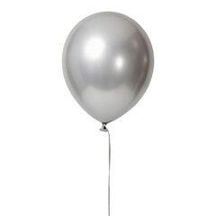 Silver balloon floating with string isolated on transparent background. Png